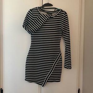Black and White striped Asymmetrical Dress
